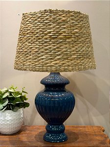 Abajur - Cerâmica - Azul com Cúpula de Palha