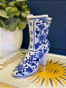 Bota Decorativa Mini - Cerâmica - Branco e Azul