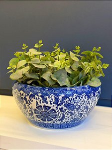 Cachepot em Cerâmica - Azul e Branco - 33CM