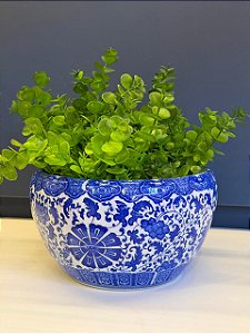 Cachepot em Cerâmica - Azul e Branco - 22CM