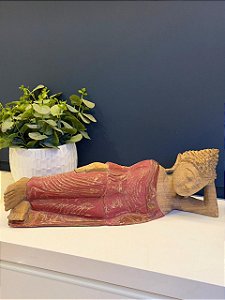 Buda - Madeira - Deitado - Vermelho e Marrom