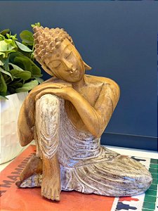 Buda - Madeira - Branco e Marrom - 26CM