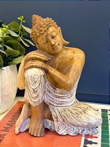 Buda - Madeira - Branco e Marrom - 27CM