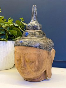 Cabeça Buda - Madeira - Grafite e Marrom - 31CM