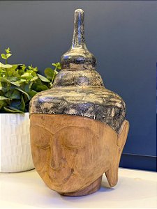 Cabeça Buda - Madeira - Grafite e Marrom - 37CM