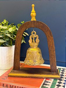 Escultura Sino - Decorativo - Madeira e Metal - Marrom e Dourado