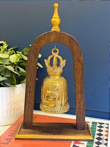 Escultura Sino - Decorativo - Madeira e Metal - Marrom e Dourado