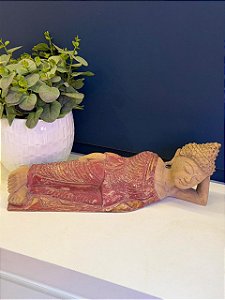 Buda - Madeira - Deitado - Vermelho e Marrom