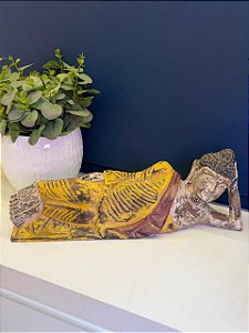 Buda - Madeira - Deitado - Vermelho, Amarelo e Marrom