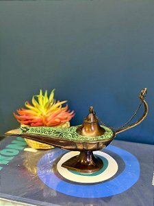 Lâmpada Mágica - Metal - Bronze e Verde - 24,5CM