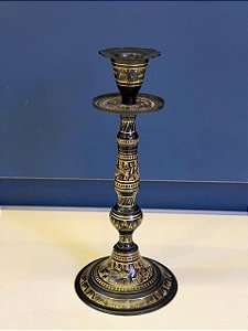 Castiçal - Porta Vela - Metal - Preto e Dourado - 19CM