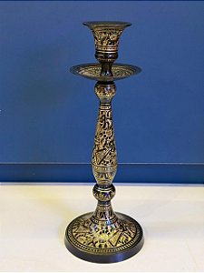 Castiçal - Porta Vela - Metal - Preto e Dourado - 25CM