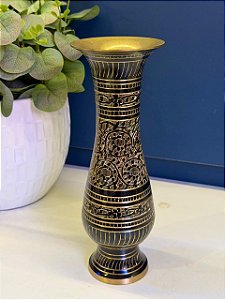 Vaso - Metal - Preto e Dourado - 24CM