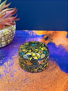 Porta Joias - Metal - Feito à mão - Amarelo, Dourado e Turquesa - 5,5CM