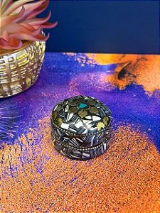 Porta Joias - Metal - Feito à mão - Branco, Preto, Dourado e Turquesa - 4,5CM