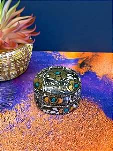 Porta Joias - Metal - Feito à mão - Branco, Preto, Dourado e Turquesa - 5,5CM