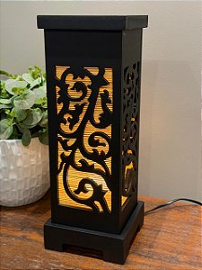 Luminária - Madeira e Palha - Preto - 38CM