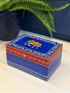 Caixa Decorativa - Porta Joias - Madeira - Pintado á Mão - Azul, Vermelho - 15X10CM