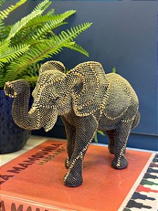 Elefante Decorativo - Resina - Marrom e Dourado - 17CM