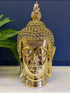 Cabeça Buda - Decorativo - Resina - Dourado - 37CM