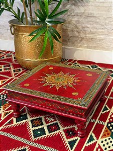 Mesa Madeira - Pintado à Mão - Vermelha e Colorido - 38CM