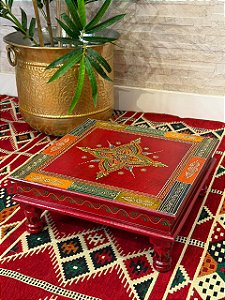 Mesa Madeira - Pintado à Mão - Vermelho e Colorido - 38CM