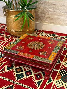 Mesa Madeira - Pintado à Mão - Vermelho e Colorido - 38CM