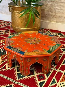 Mesa Madeira - Pintado à Mão - Laranja e Colorido - 41CM