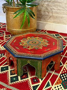 Mesa Madeira - Pintado à Mão - Vermelho e Colorido - 41CM