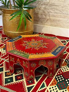 Mesa Madeira - Pintado à Mão - Vermelho e Colorido - 41CM