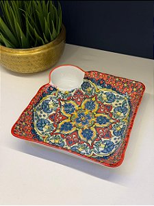 Petisqueira - Cerâmica - Vermelho e Colorido