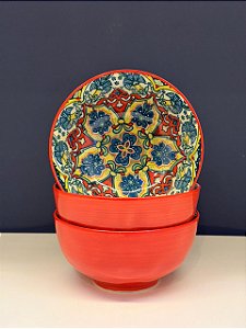 Bowl - Cerâmica - Vermelho e Colorido - Tamanho Médio
