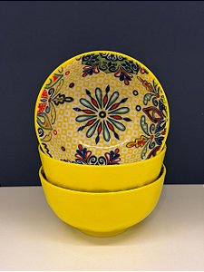 Bowl - Cerâmica - Amarelo e Colorido - Tamanho Médio