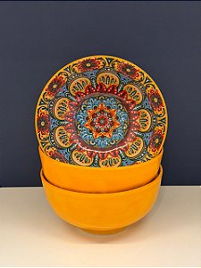Bowl - Cerâmica - Laranja e Colorido - Tamanho Médio