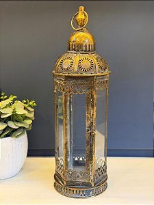 Lanterna - Metal - Ouro Envelhecido - 55CM