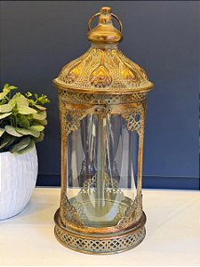 Lanterna - Metal - Ouro Envelhecido e Verde - 42CM