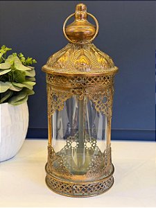 Lanterna - Metal - Ouro Envelhecido e Verde - 37CM