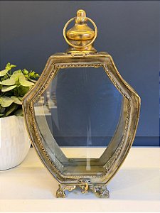 Lanterna - Metal - Ouro Envelhecido e Verde - 39CM