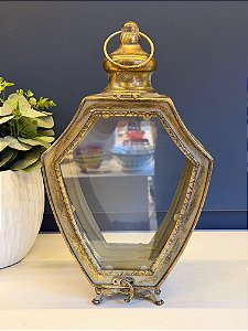 Lanterna - Metal - Ouro Envelhecido e Verde - 34CM