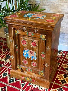 Gaveteiro em Madeira - Pintado à mão - Marrom e Colorido