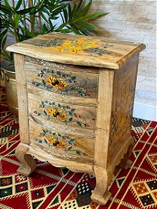 Gaveteiro em Madeira - Pintado à mão - Pátina e Colorido