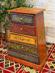 Gaveteiro - Madeira - Pintado à mão - 5 Gavetas - Laranja e Colorido