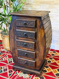 Gaveteiro em Madeira Entalhada - Pintado à Mão - Marrom