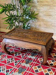 Mesa Madeira Entalhada - Elefante - Marrom