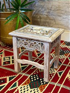 Mesa Madeira Entalhada - Pátina - 28CM