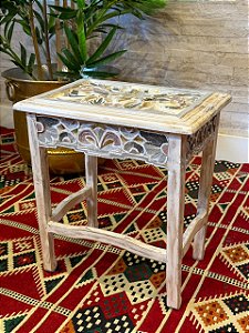 Mesa Madeira Entalhada - Pátina - 40CM