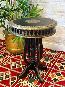 Mesa Madeira - Aplique em Metal - Marrom e Dourado