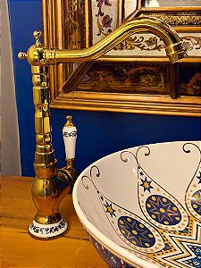 Torneira Premium - Dourada, Branco e Azul - Para Cubas