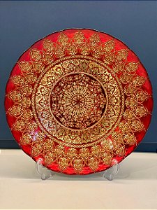 Centro de Mesa em Vitral - Vermelho e Dourado - Grande