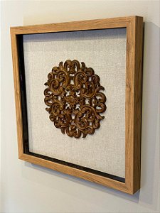 Quadro Mandala - Madeira e Linho - com Moldura